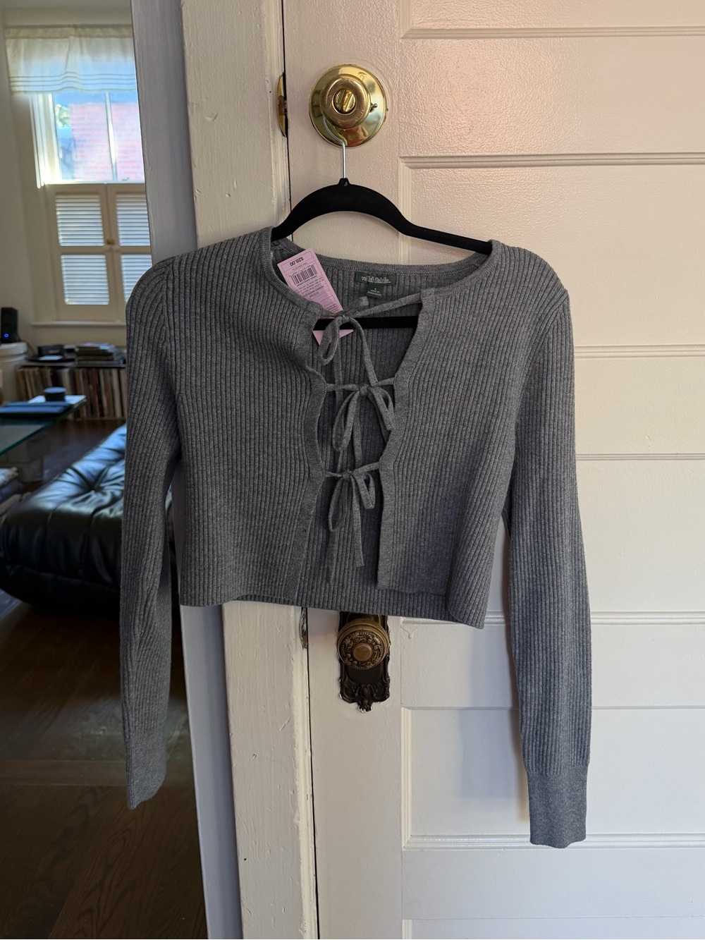 New Gray Wild Fable Tie-Front Ribbed Cardigan